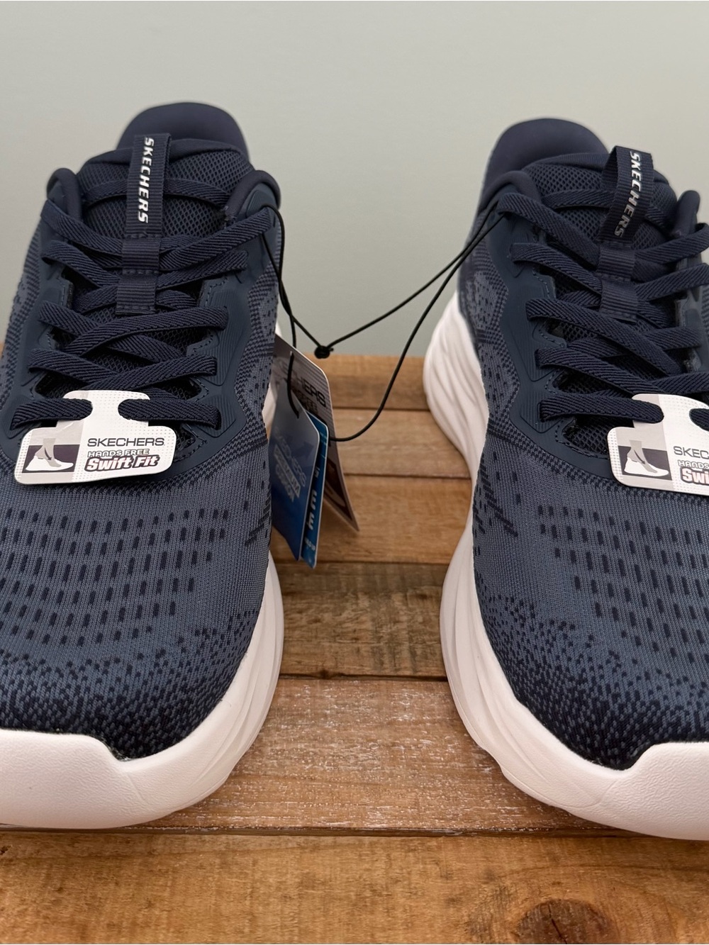 Skechers Navy and White Knit Performance Sneakers - Picture 6 of 11